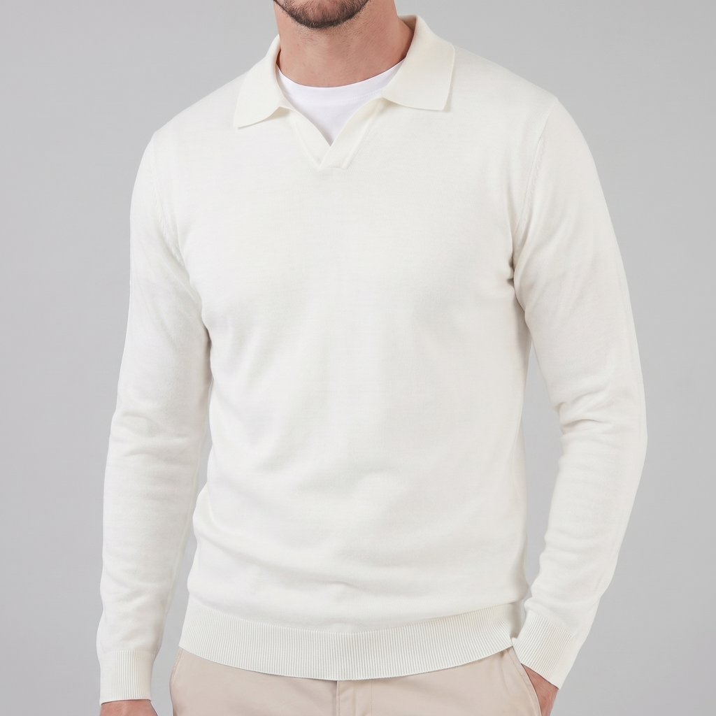 Men's Wool V-Neck Polo Shirt - Soft Knit Fabric for Casual Wear