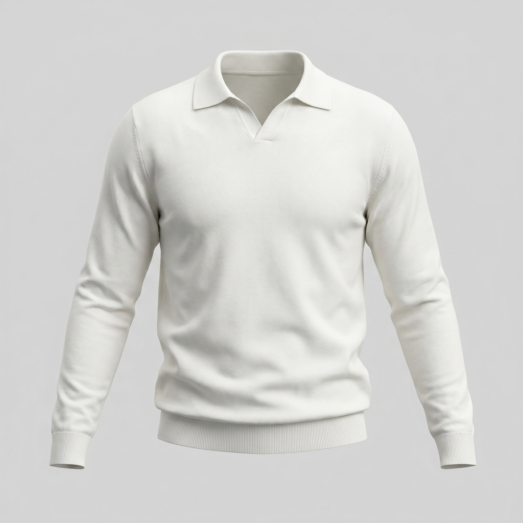 Men's Wool V-Neck Polo Shirt - Soft Knit Fabric for Casual Wear