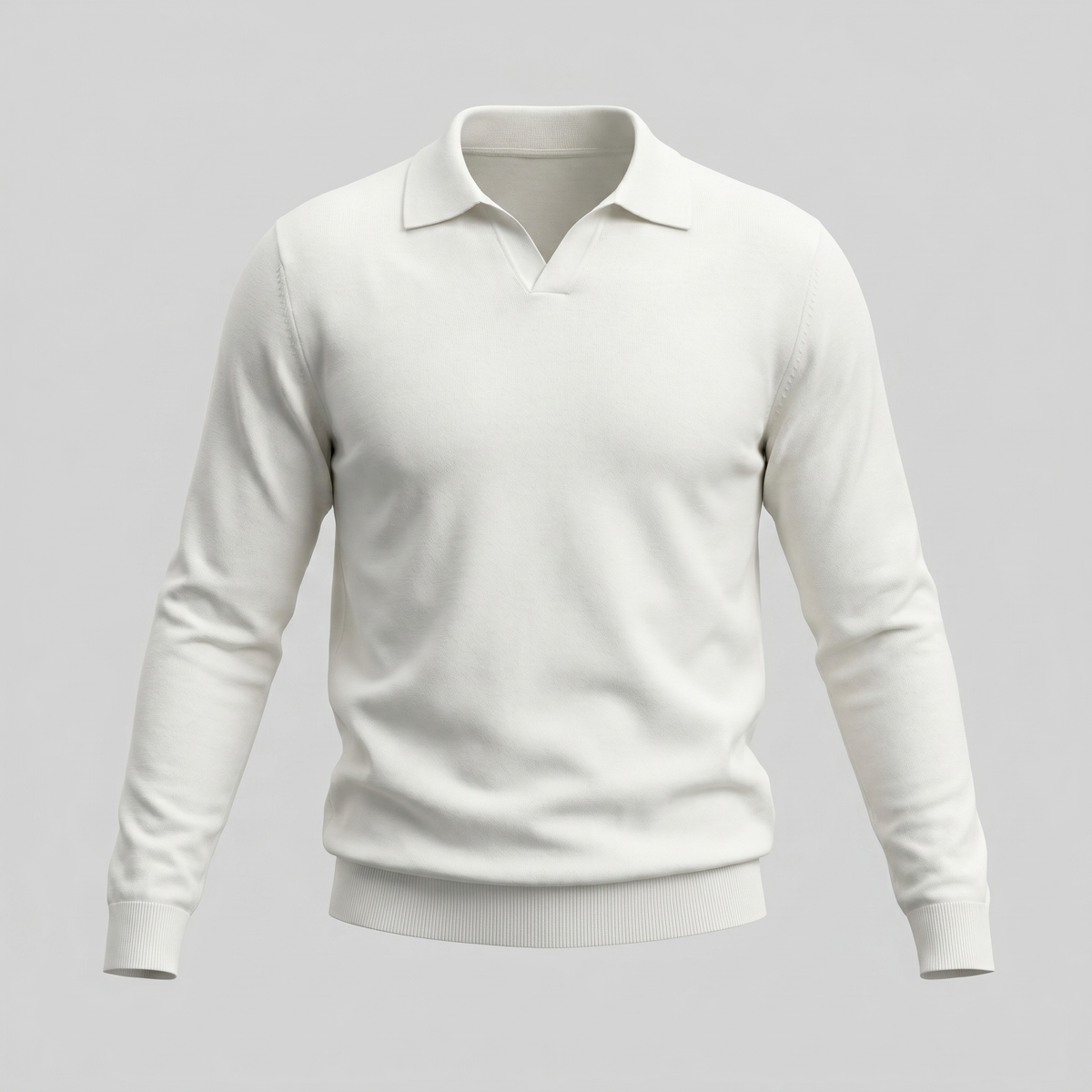 Men's Wool V-Neck Polo Shirt - Soft Knit Fabric for Casual Wear