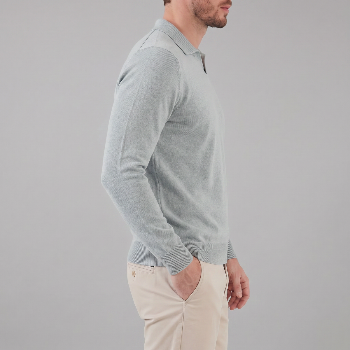 Men's Wool V-Neck Polo Shirt - Soft Knit Fabric for Casual Wear