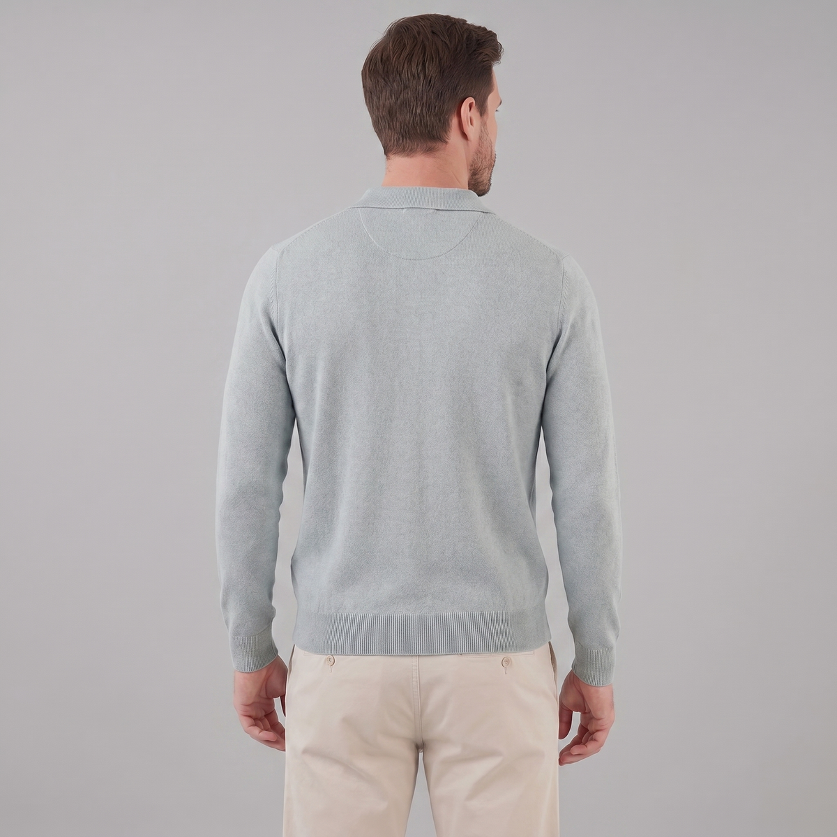 Men's Wool V-Neck Polo Shirt - Soft Knit Fabric for Casual Wear