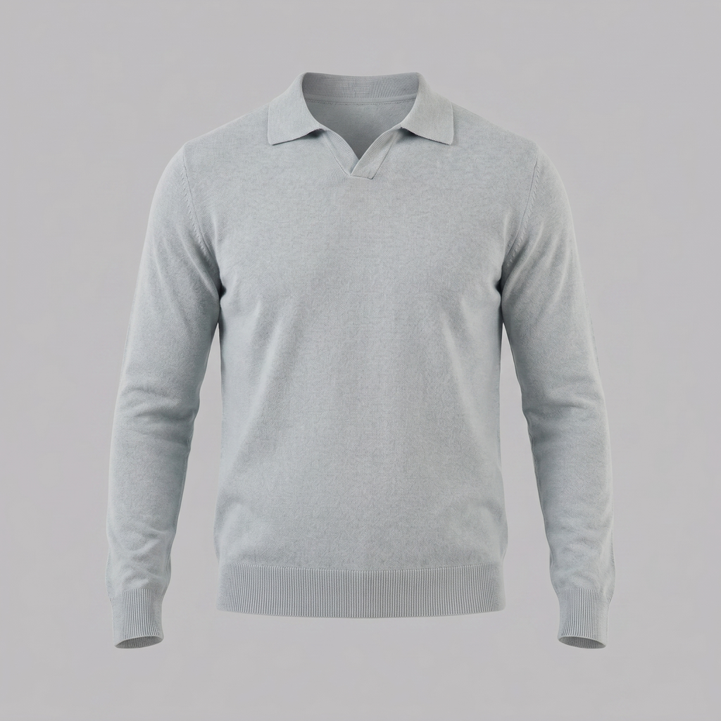 Men's Wool V-Neck Polo Shirt - Soft Knit Fabric for Casual Wear