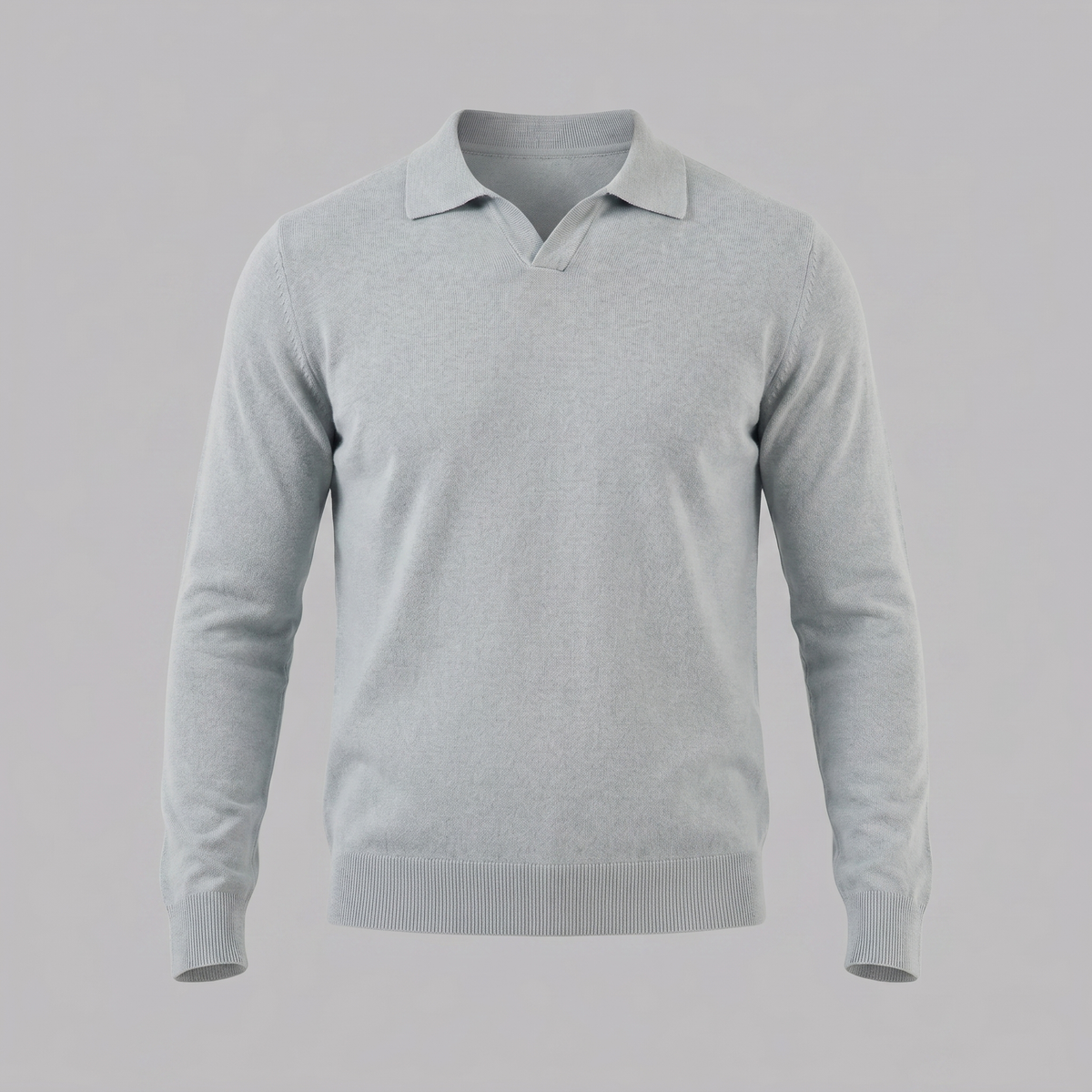 Men's Wool V-Neck Polo Shirt - Soft Knit Fabric for Casual Wear