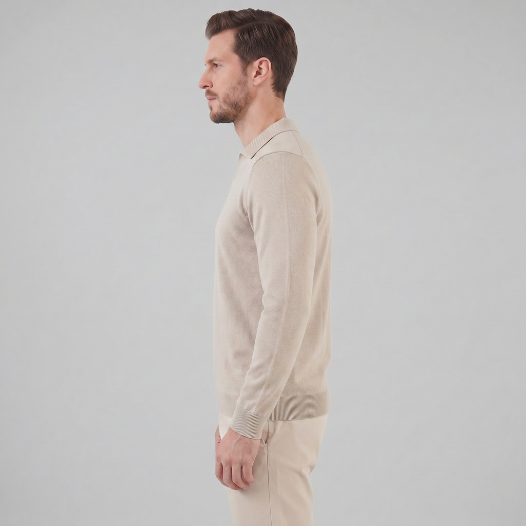 Men's Wool V-Neck Polo Shirt - Soft Knit Fabric for Casual Wear