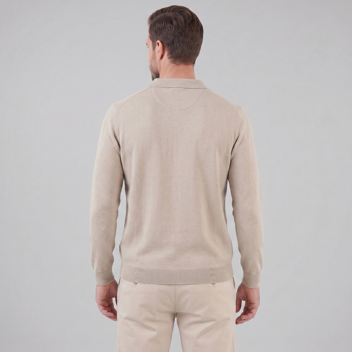 Men's Wool V-Neck Polo Shirt - Soft Knit Fabric for Casual Wear