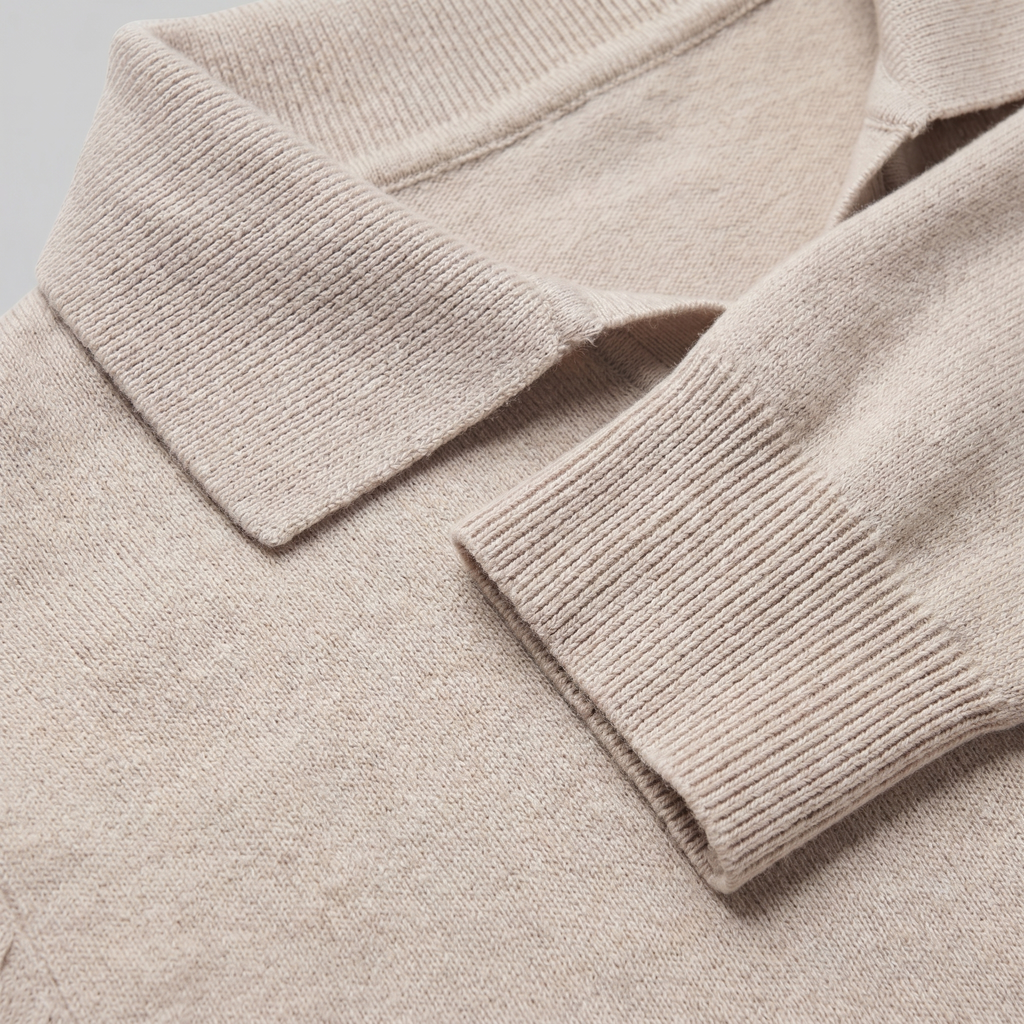Men's Wool V-Neck Polo Shirt - Soft Knit Fabric for Casual Wear