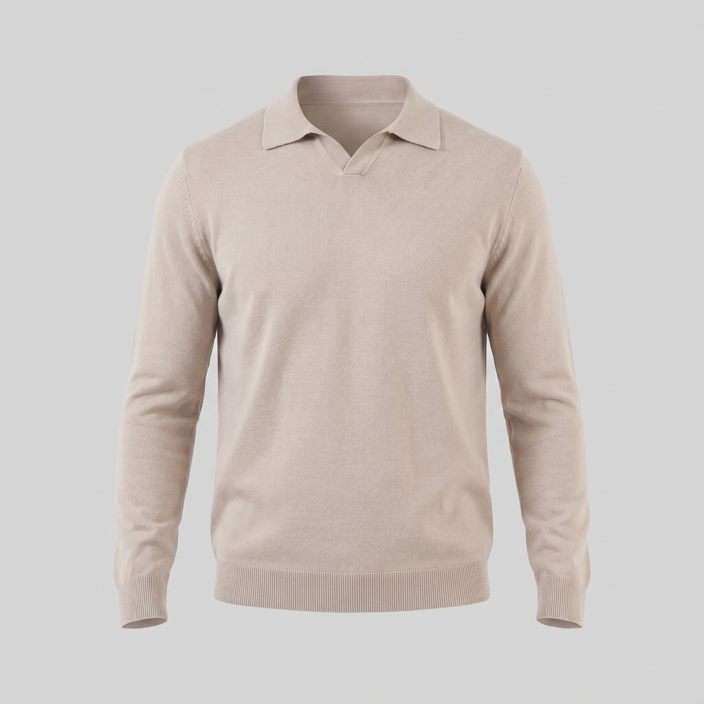Men's Wool V-Neck Polo Shirt - Soft Knit Fabric for Casual Wear
