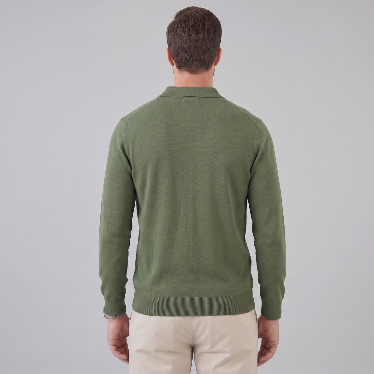 Men's Wool V-Neck Polo Shirt - Soft Knit Fabric for Casual Wear