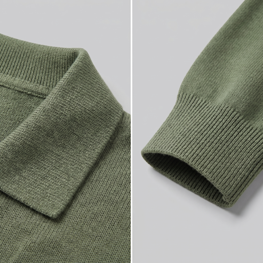 Men's Wool V-Neck Polo Shirt - Soft Knit Fabric for Casual Wear