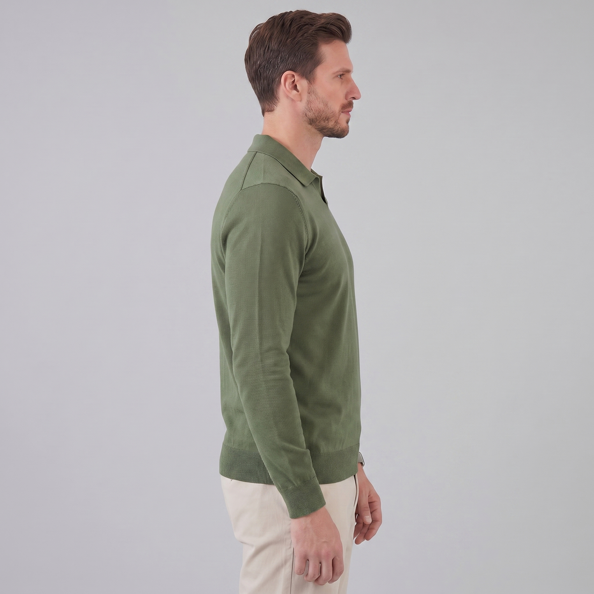 Men's Wool V-Neck Polo Shirt - Soft Knit Fabric for Casual Wear