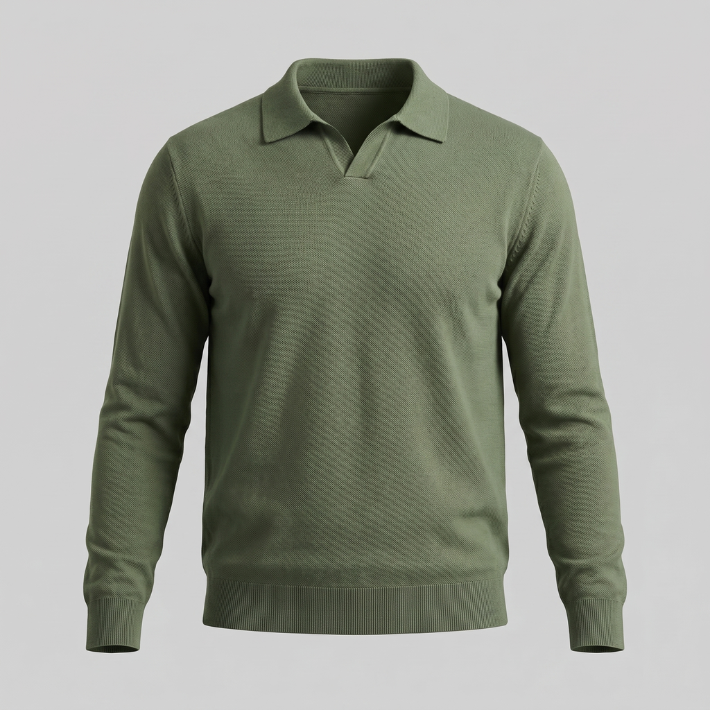 Men's Wool V-Neck Polo Shirt - Soft Knit Fabric for Casual Wear