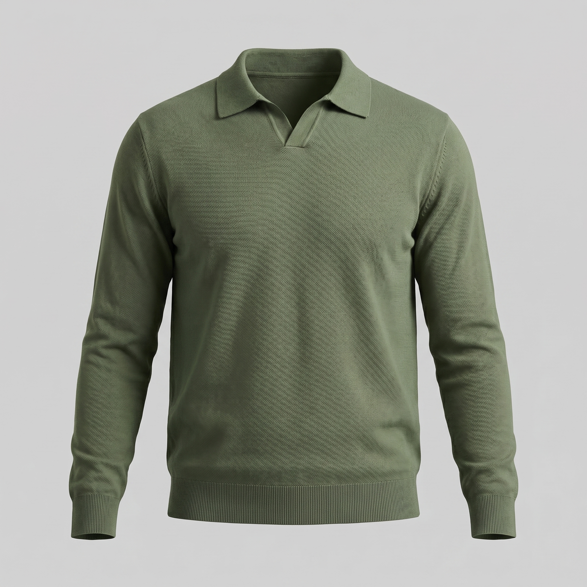 Men's Wool V-Neck Polo Shirt - Soft Knit Fabric for Casual Wear