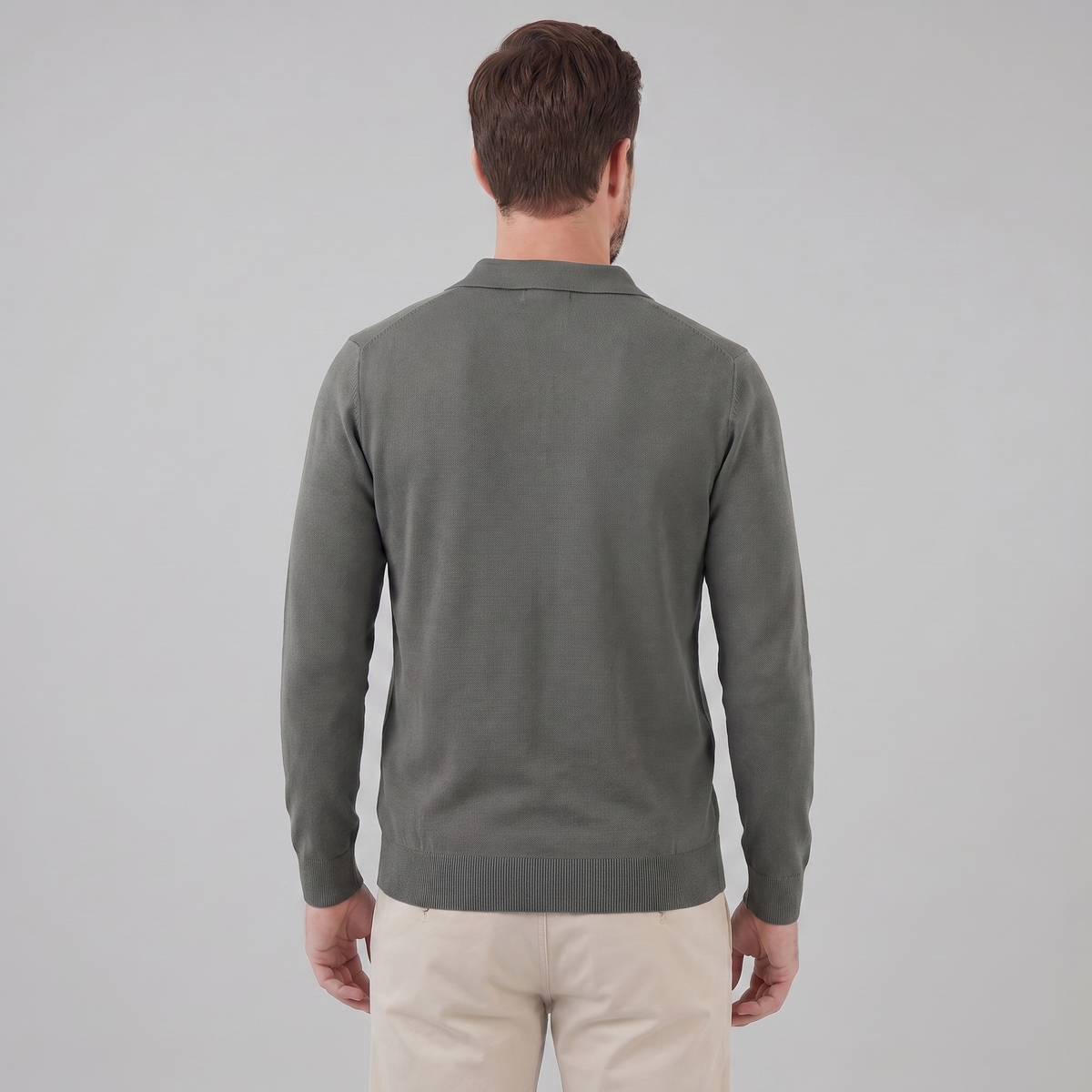 Men's Wool V-Neck Polo Shirt - Soft Knit Fabric for Casual Wear