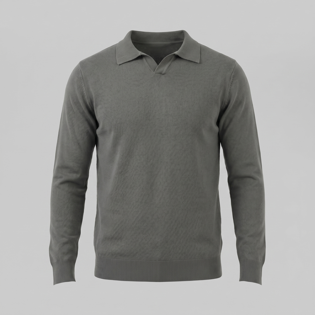 Men's Wool V-Neck Polo Shirt - Soft Knit Fabric for Casual Wear