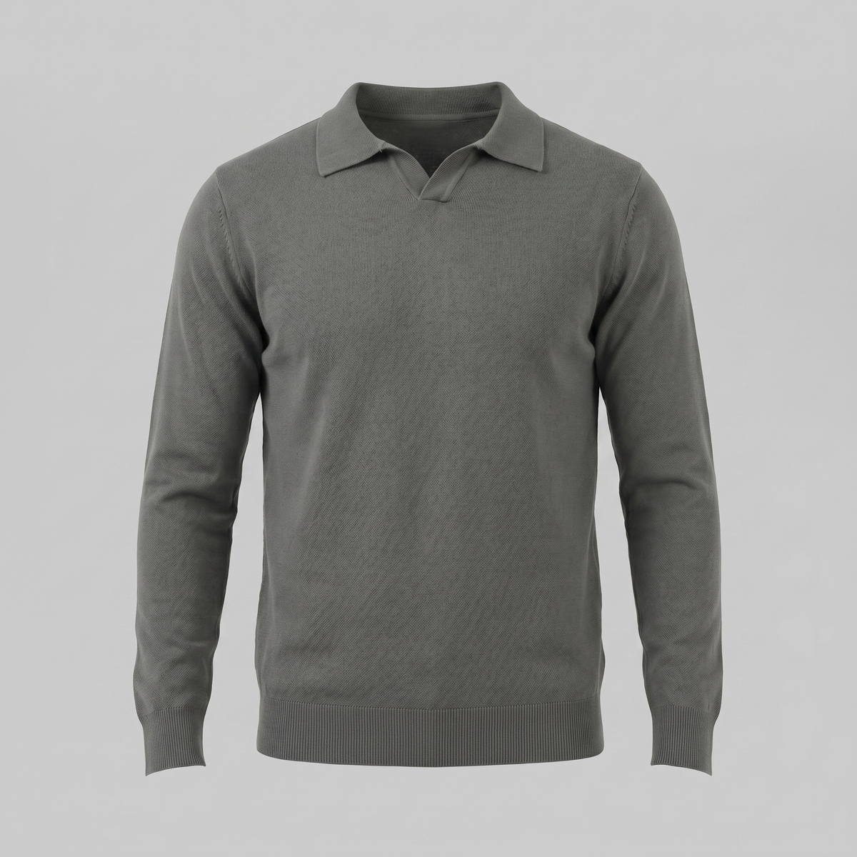 Men's Wool V-Neck Polo Shirt - Soft Knit Fabric for Casual Wear