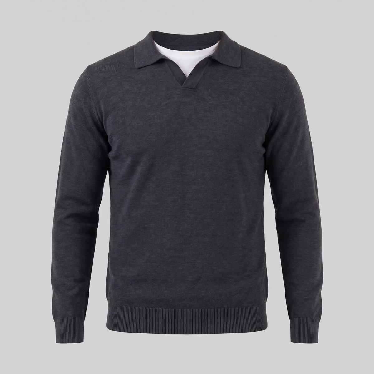Men's Wool V-Neck Polo Shirt - Soft Knit Fabric for Casual Wear