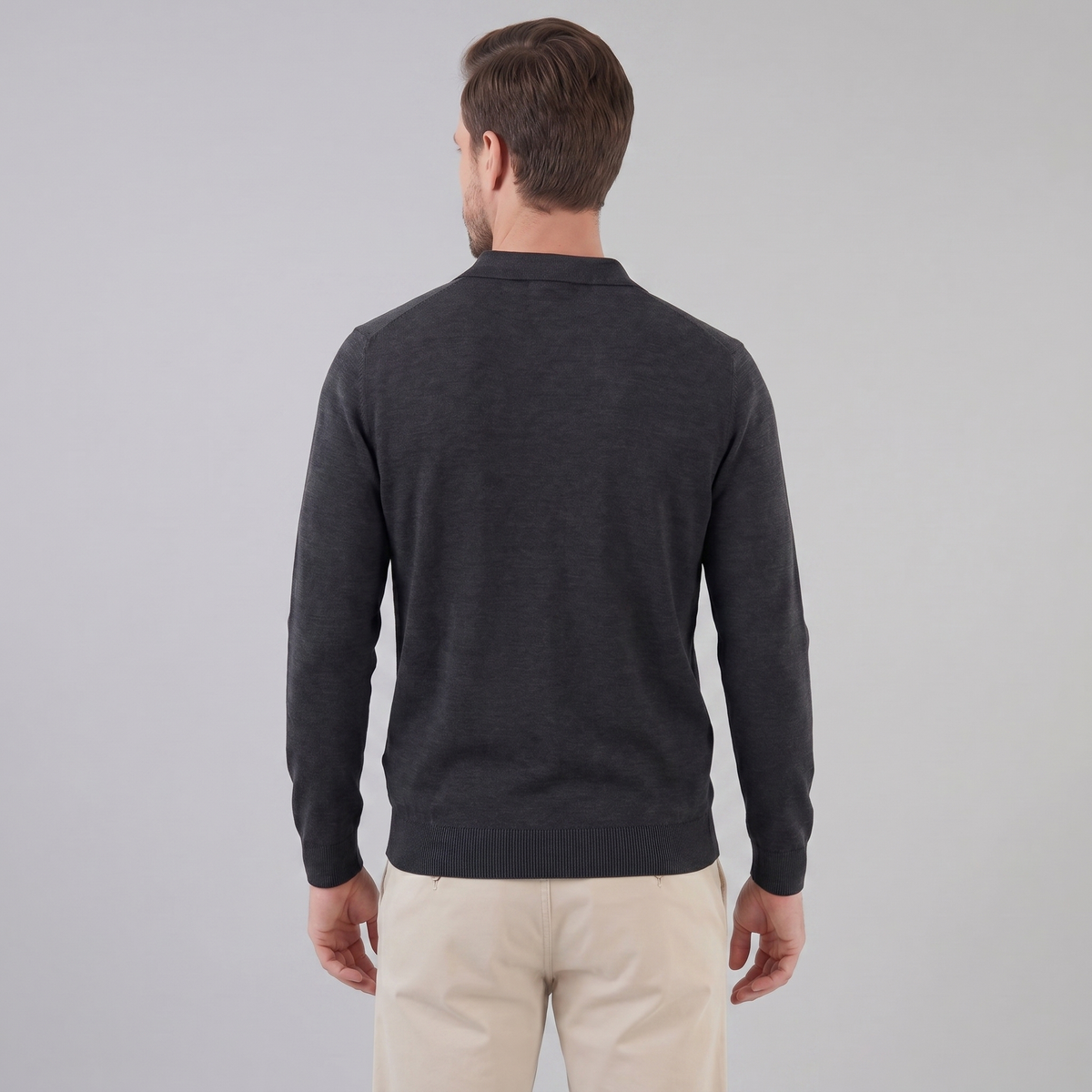 Men's Wool V-Neck Polo Shirt - Soft Knit Fabric for Casual Wear