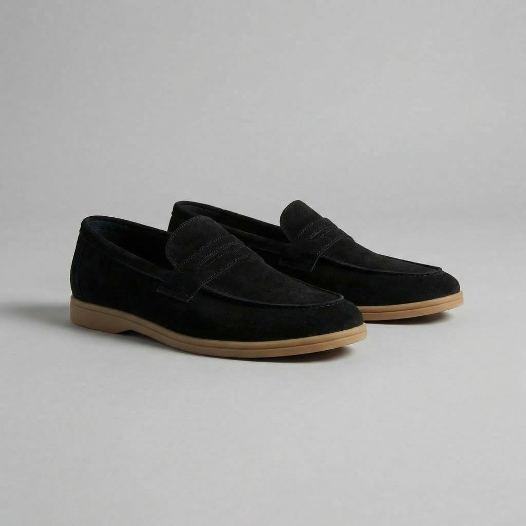 Suede Penny Loafers for Men - Elegant Casual Footwear for Formal and Everyday Wear