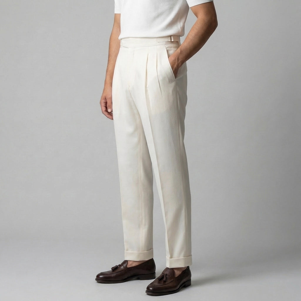 Tailored Pleated Trousers for Men - Classic Fit, Formal Wear, Lightweight Fabric