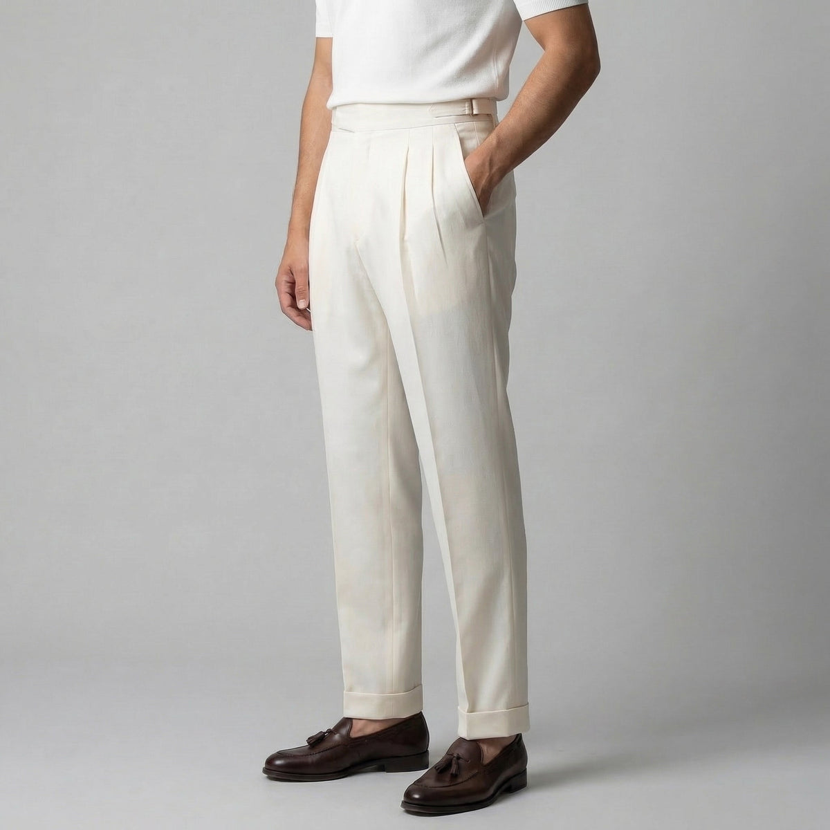 Tailored Pleated Trousers for Men - Classic Fit, Formal Wear, Lightweight Fabric