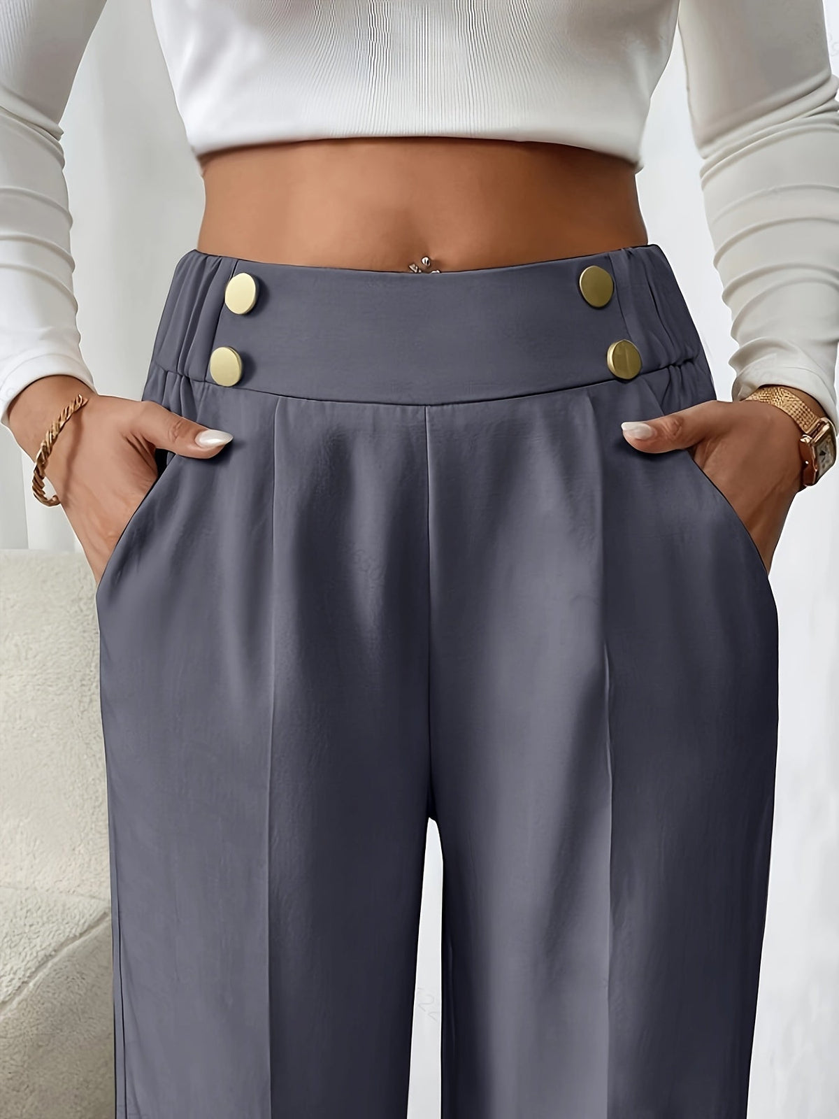 High-Waist Wide-Leg Trousers | Tailored Fit | Office/Everyday Wear