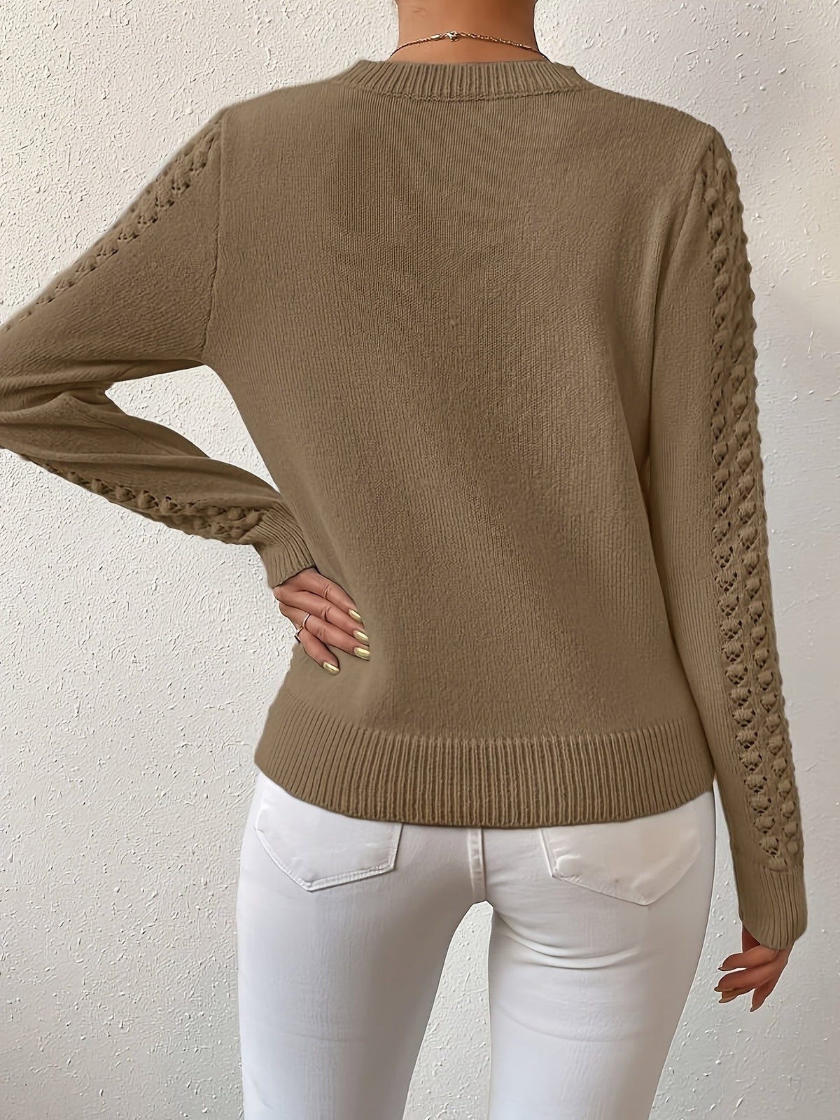 Pointelle Knit Sweater | Round Neck Design | Casual Knitwear for Women