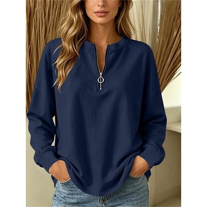 Relaxed Quarter-Zip Top in Soft Fabric for Casual Wear