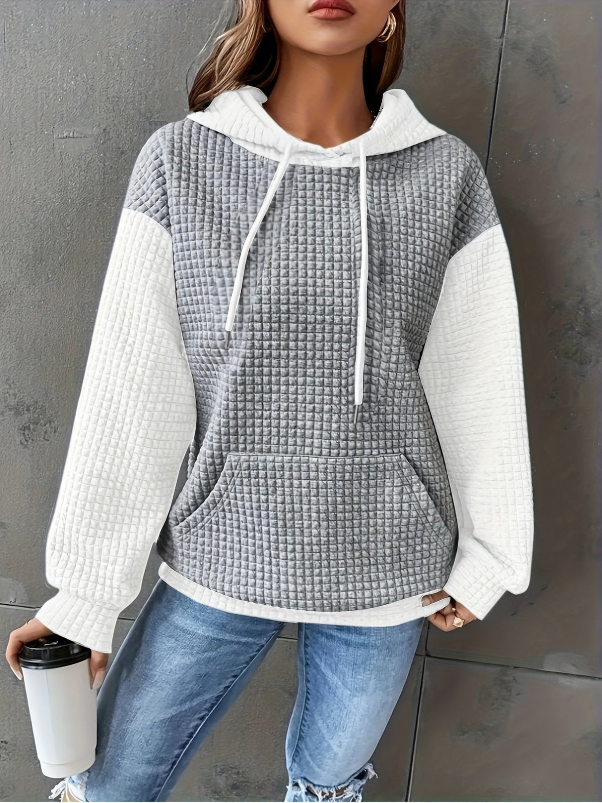 Cozy Waffle-Texture Hoodie for Women | Casual Wear Pullover