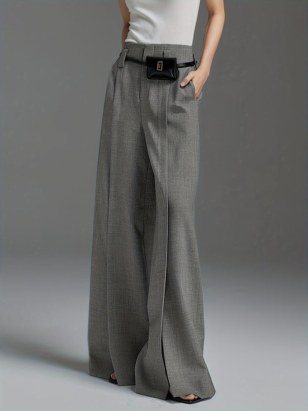 Wide-Leg Slit Trousers in Comfortable Fabric for Casual or Dressy Wear