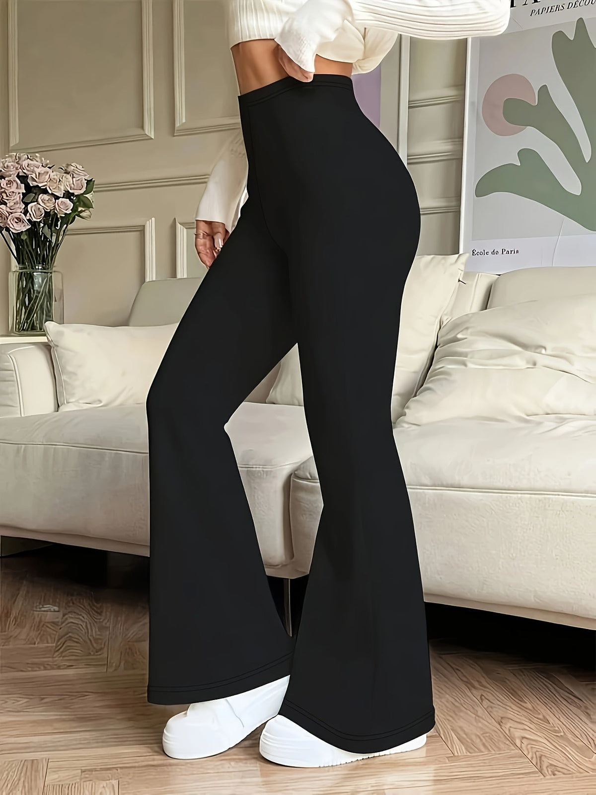 High-Waist Flared Trousers in Soft Fabric for Casual or Dressy Wear