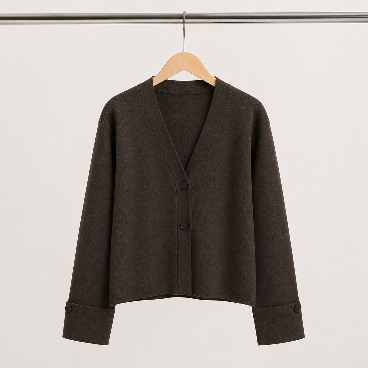 Everyday Essential – Soft Grey V-Neck Button Cardigan