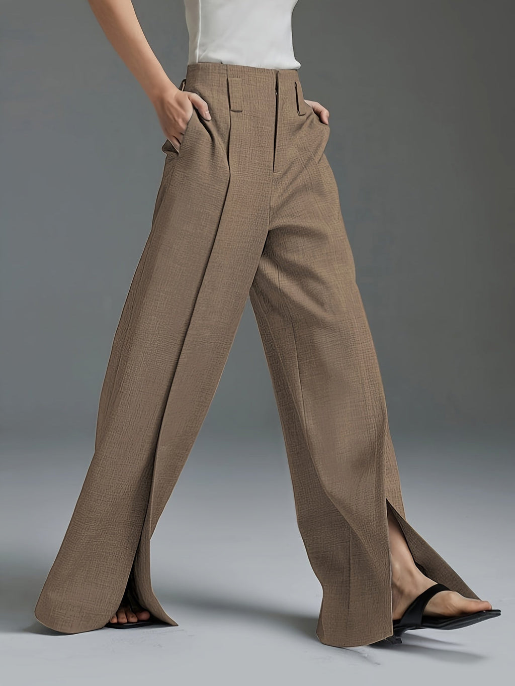Wide-Leg Slit Trousers in Comfortable Fabric for Casual or Dressy Wear