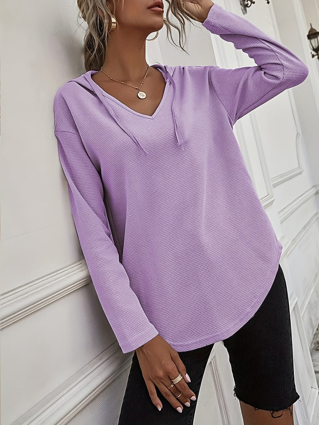 V-Neck Relaxed Hoodie for Women | Soft Cotton Blend Casualwear