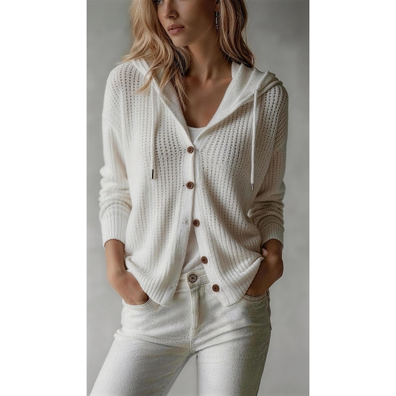 Hooded Button-Front Cardigan | Soft Knit | Casual Layering Piece for Women