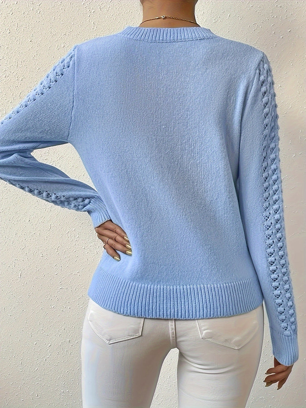 Pointelle Knit Sweater | Round Neck Design | Casual Knitwear for Women