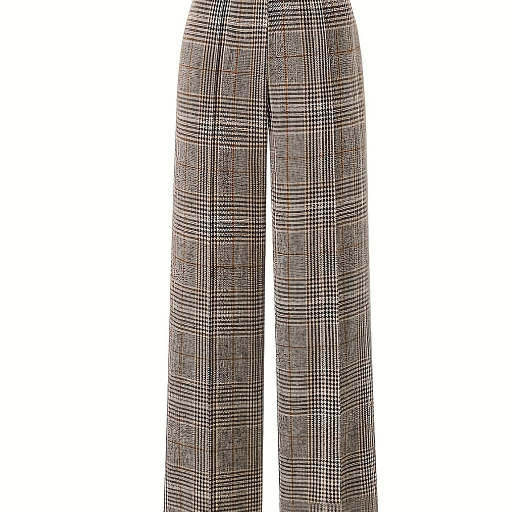 Wide-Leg Plaid Trousers for Women | Comfortable Cotton Blend Casual Pants