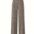 Wide-Leg Plaid Trousers for Women | Comfortable Cotton Blend Casual Pants