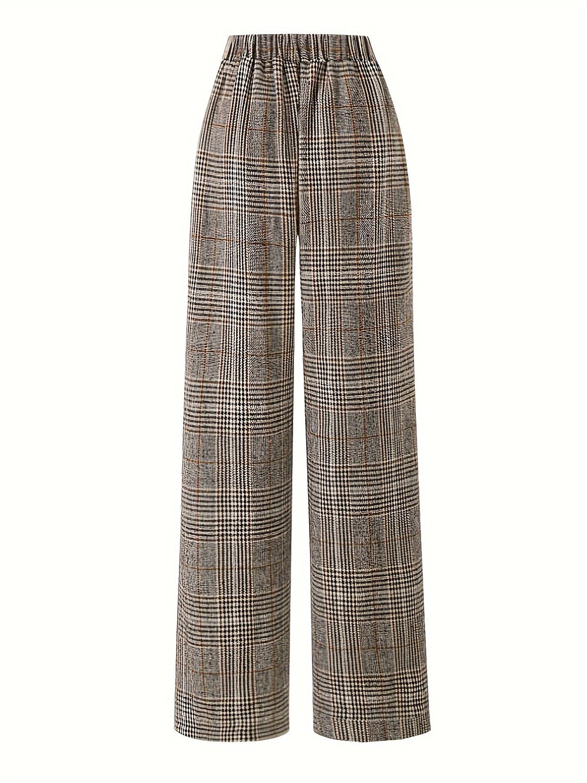 Wide-Leg Plaid Trousers for Women | Comfortable Cotton Blend Casual Pants