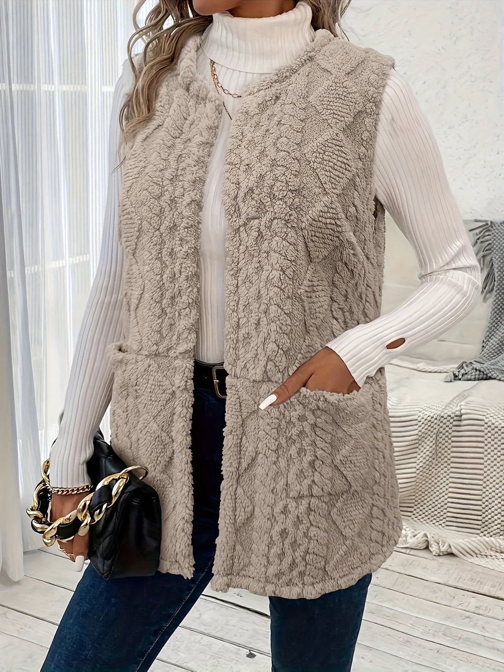 Cozy Textured Sleeveless Vest for Women - Casual Layering Piece