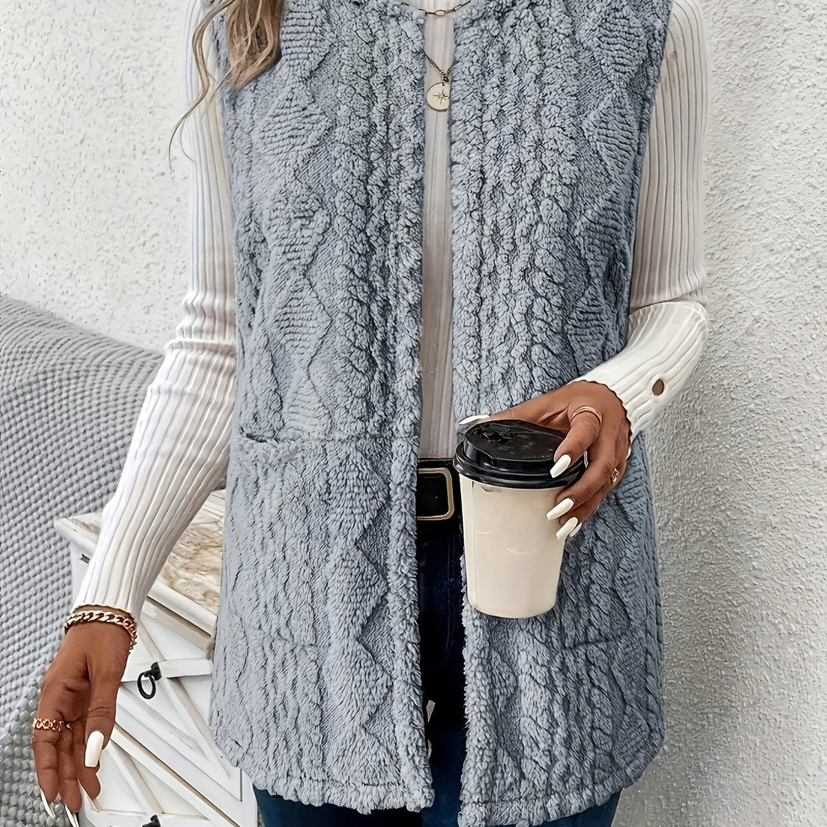 Cozy Textured Sleeveless Vest for Women - Casual Layering Piece