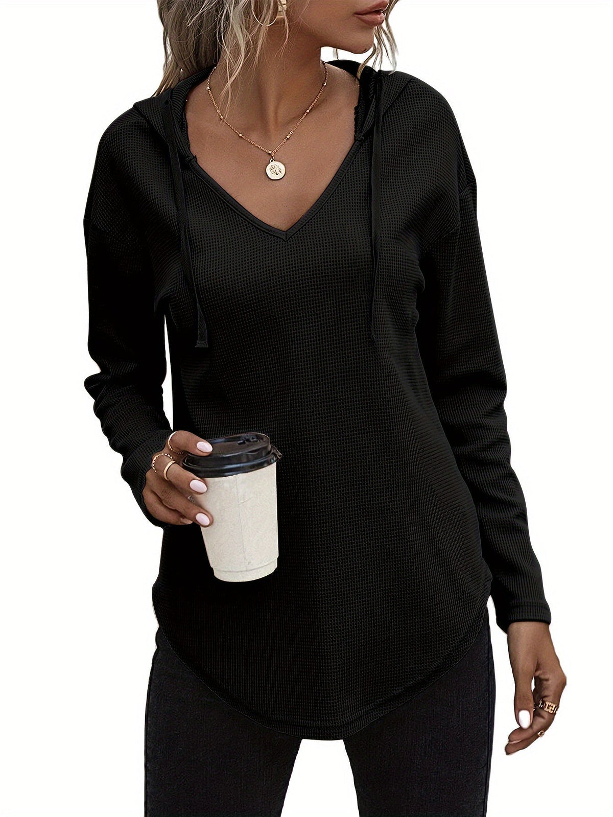 V-Neck Relaxed Hoodie for Women | Soft Cotton Blend Casualwear