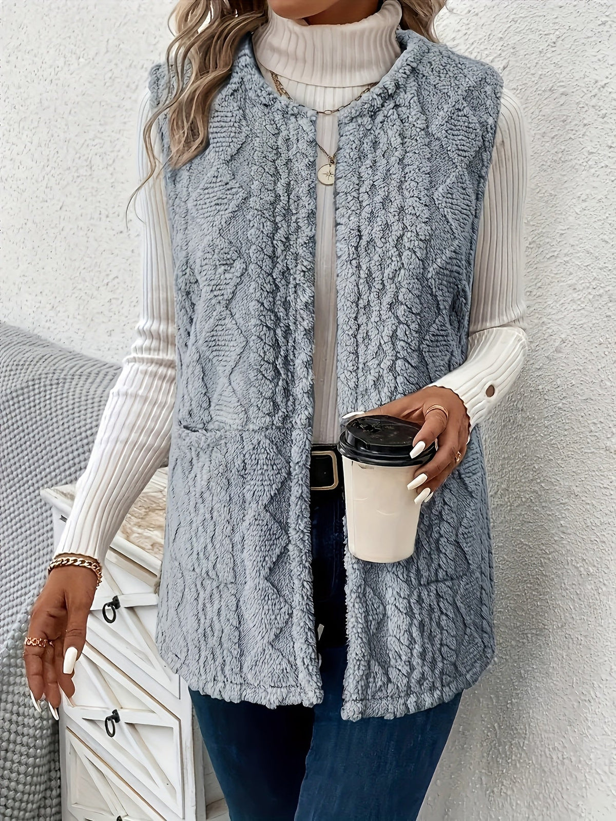 Cozy Textured Sleeveless Vest for Women - Casual Layering Piece