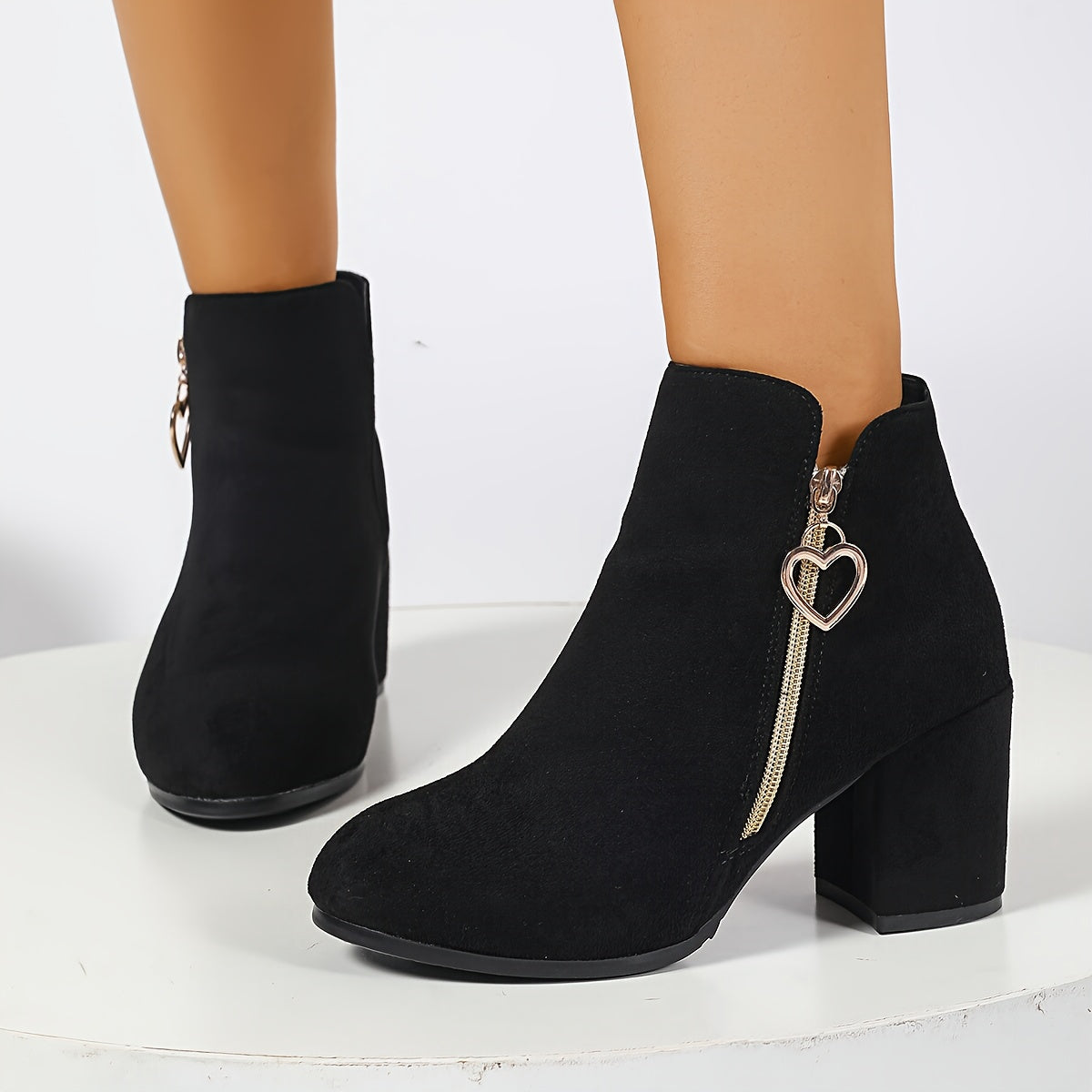 Elegant Block-Heel Ankle Boots in Faux Leather for Casual or Dressy Wear