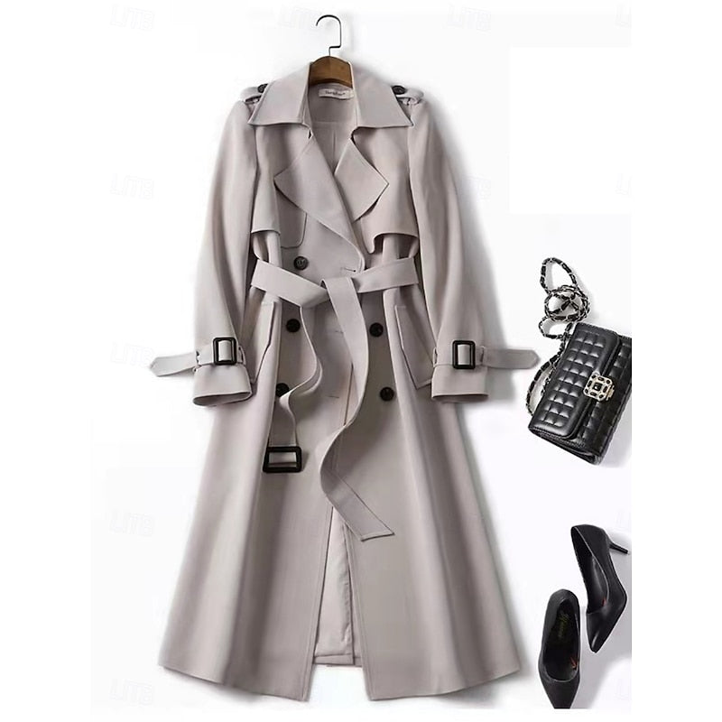Belted Long Trench Coat | Classic Style | Water-Resistant Fabric | Women's Outerwear