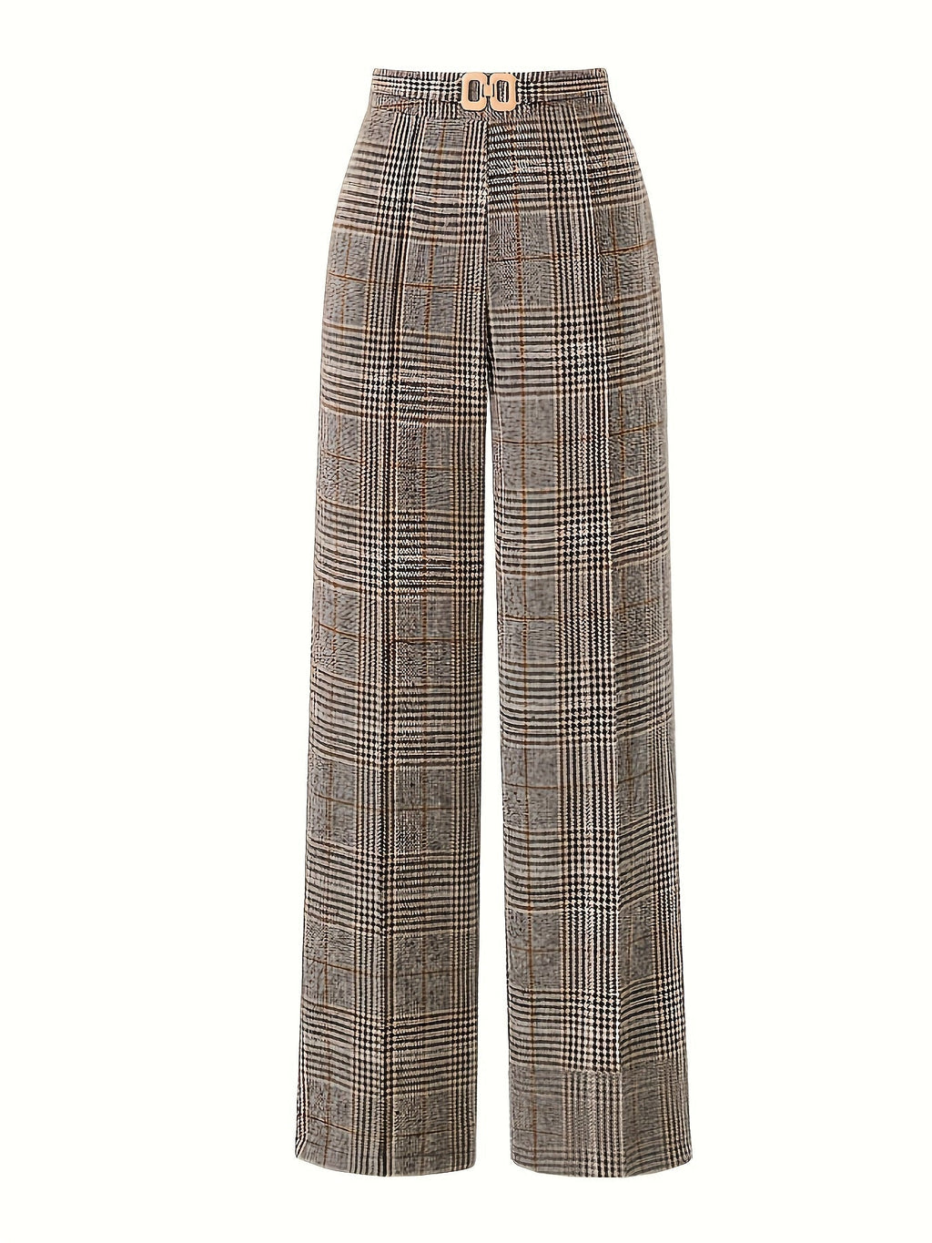 Wide-Leg Plaid Trousers for Women | Comfortable Cotton Blend Casual Pants