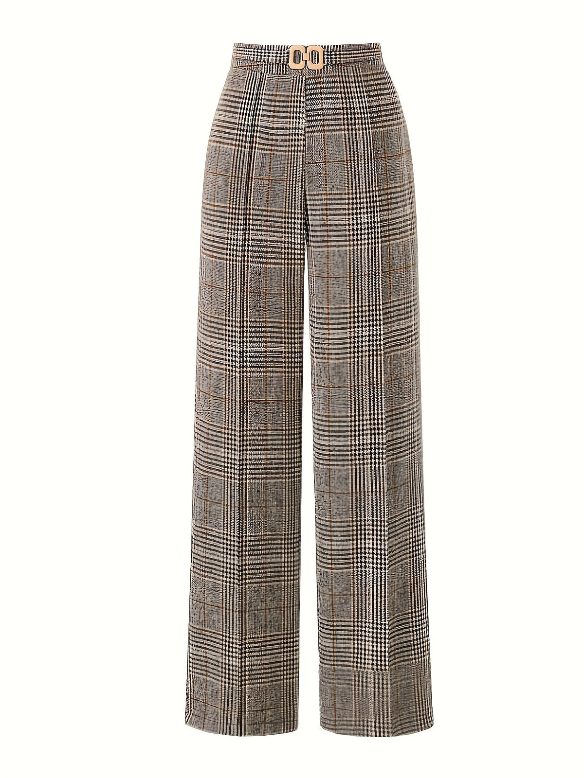 Wide-Leg Plaid Trousers for Women | Comfortable Cotton Blend Casual Pants