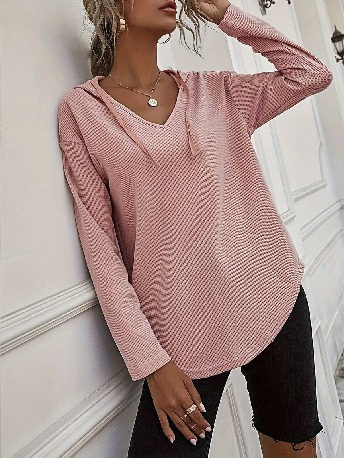 V-Neck Relaxed Hoodie for Women | Soft Cotton Blend Casualwear