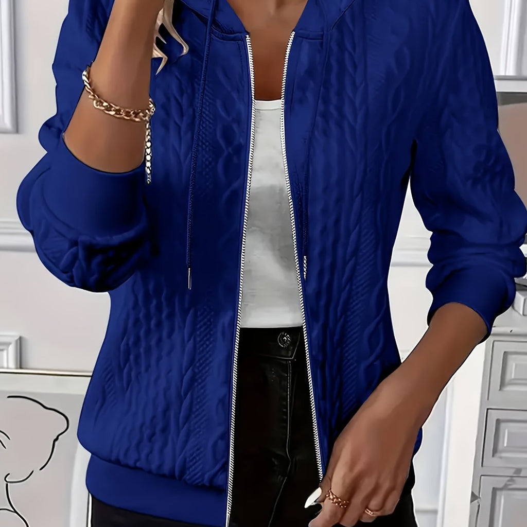 Textured Zip-Up Hooded Jacket for Women - Casual Outerwear in Various Sizes