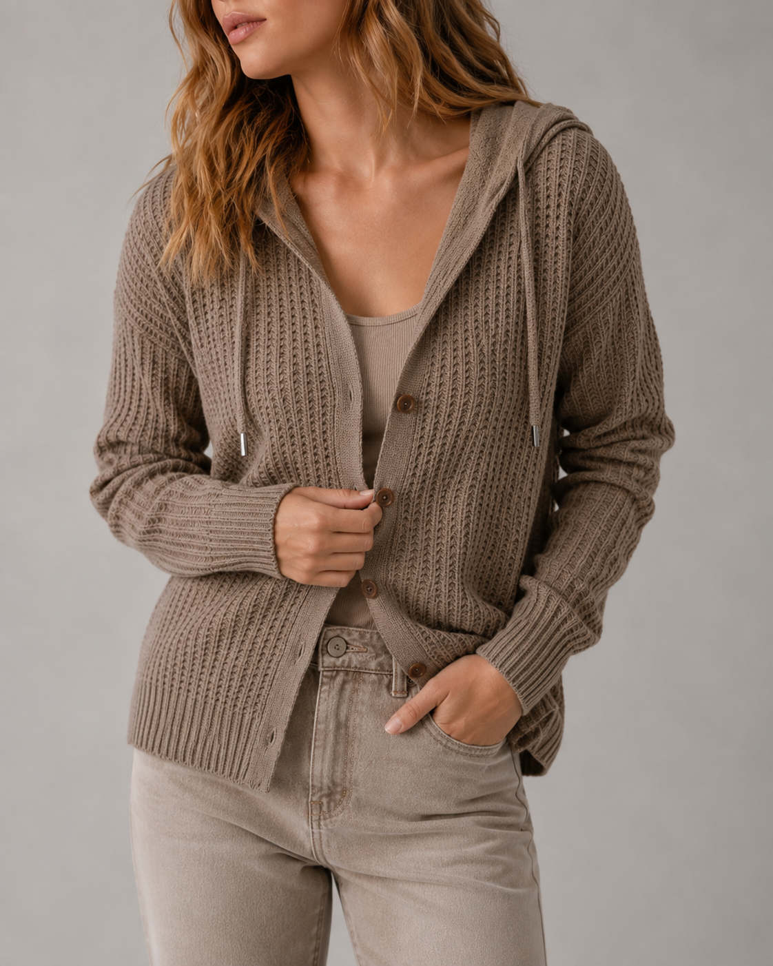 Chilly Days Ahead – Soft Textured Hooded Cardigan