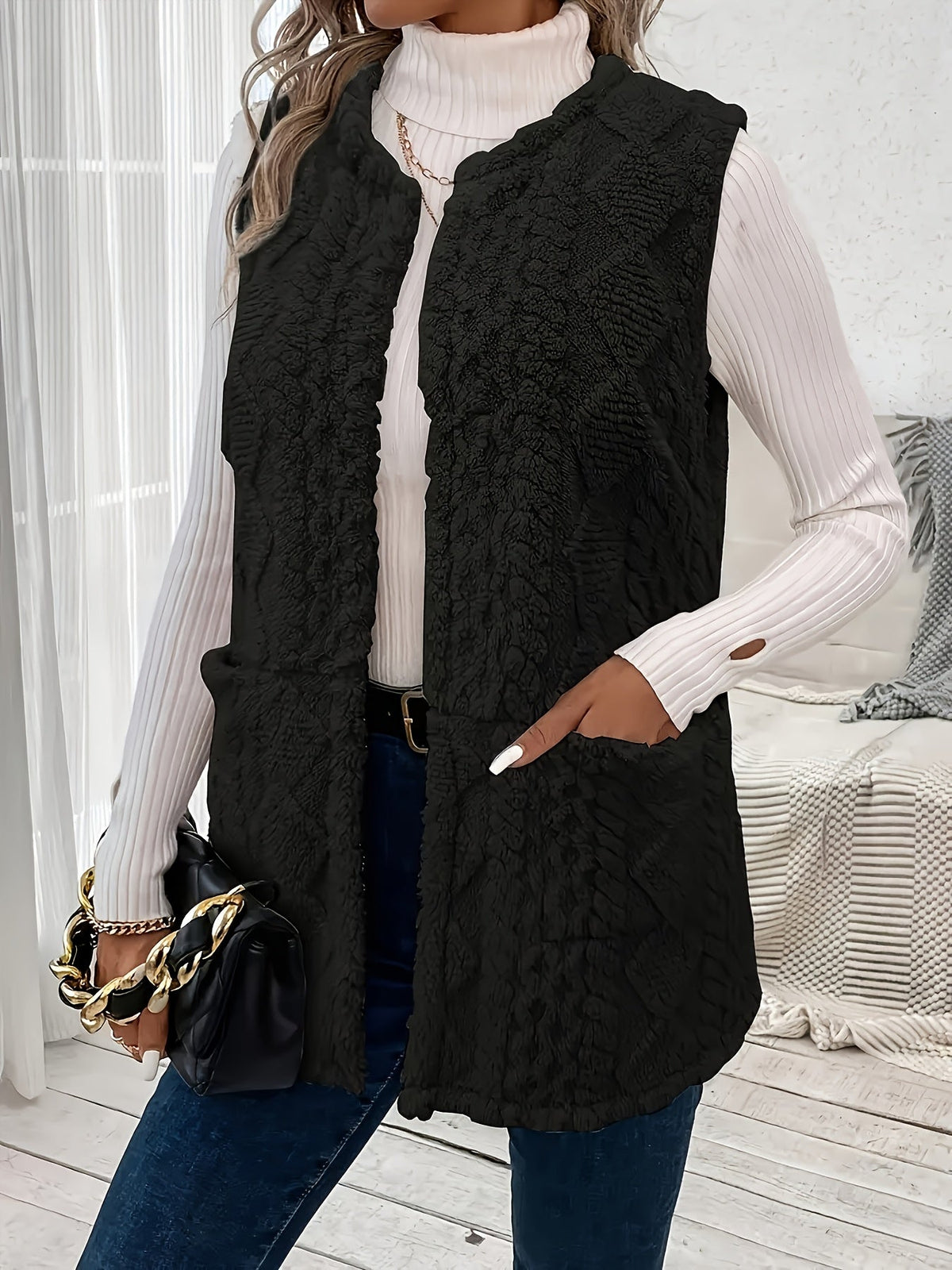 Cozy Textured Sleeveless Vest for Women - Casual Layering Piece